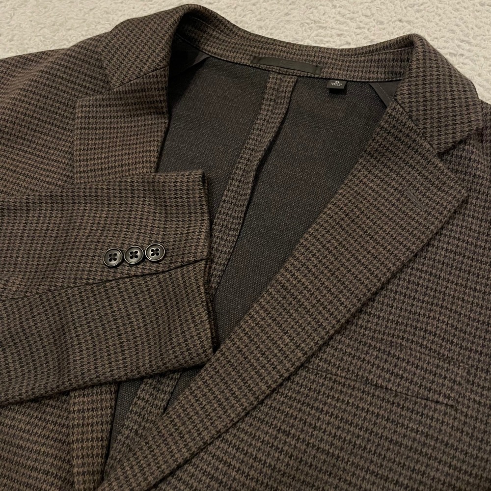 Uniqlo Comfort Jacket Blazer Mens XL Brown Houndstooth Knit Unstructured 420919